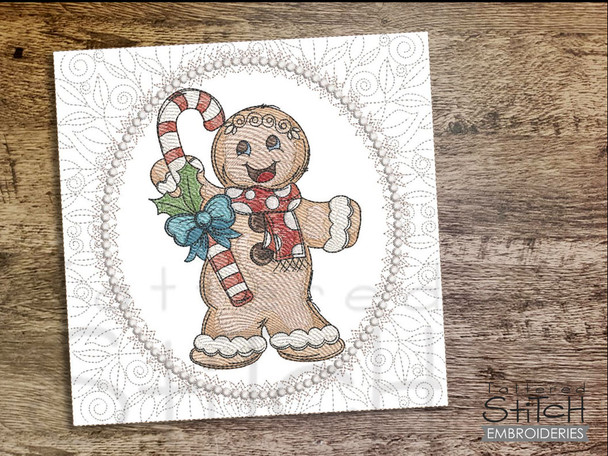 Gingerbread Quilt Block 1 -  Fits a  5x5", 6x6", 7x7", 8x8" & 10x10"  Hoop - Machine Embroidery Designs
