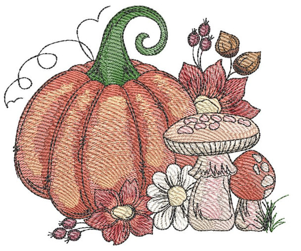 Pumpkin & Mushrooms  - Machine Embroidery Designs