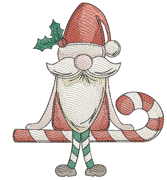 Gnome on Candy Cane - Embroidery Designs