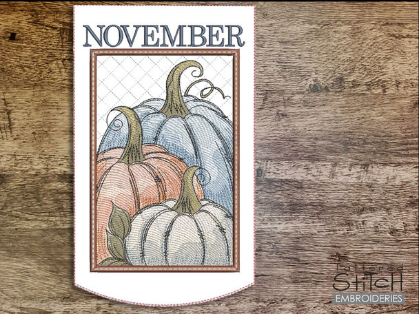 November - Pumpkins - Garden Flag   - Embroidery Designs