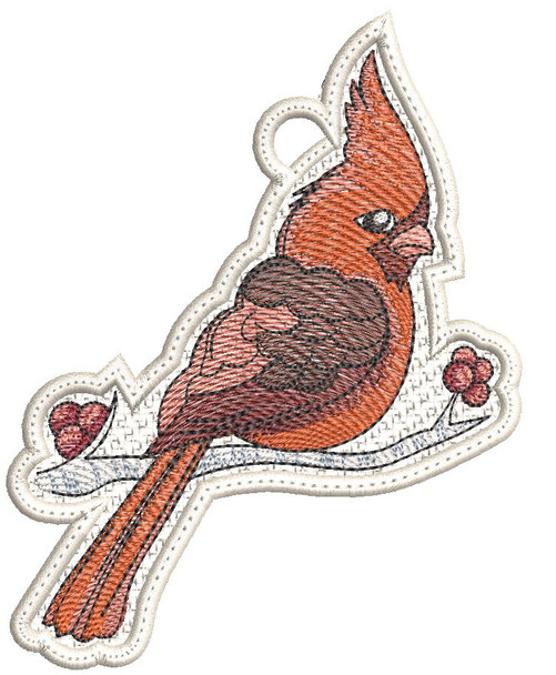 Cardinal on Branch Ornament - Free-Standing Lace - Embroidery Designs