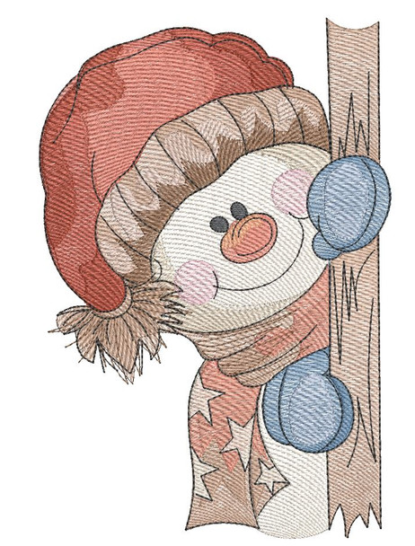 Peeking Snowman - Embroidery Designs
