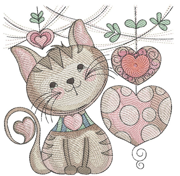 Kitty with Hearts  - Machine Embroidery Designs