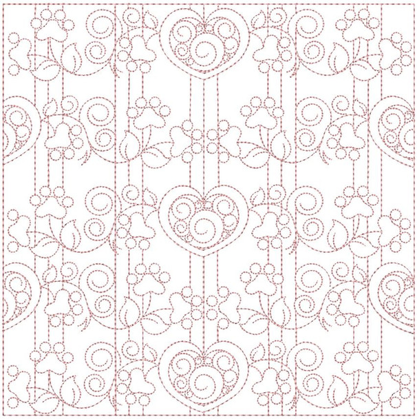 Hearts & Paws Quilt Block -  Fits a   6x6", 7x7", 8x8" & 10x10"  Hoop - Machine Embroidery Designs