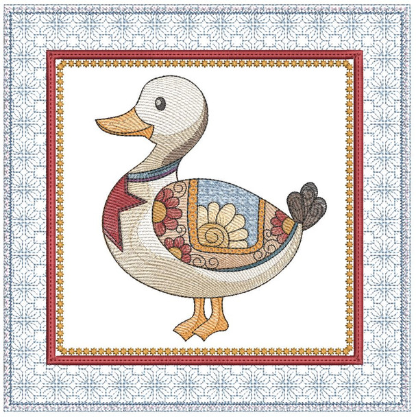 Americana Duck Quilt Block -  Fits a 6x6",  8x8" & 10x10"  Hoop - Machine Embroidery Designs