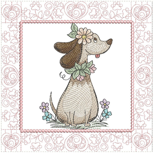 Dachshund Quilt Block -  Fits a  5x5", 6x6", 7x7", 8x8" & 10x10"  Hoop - Machine Embroidery Designs