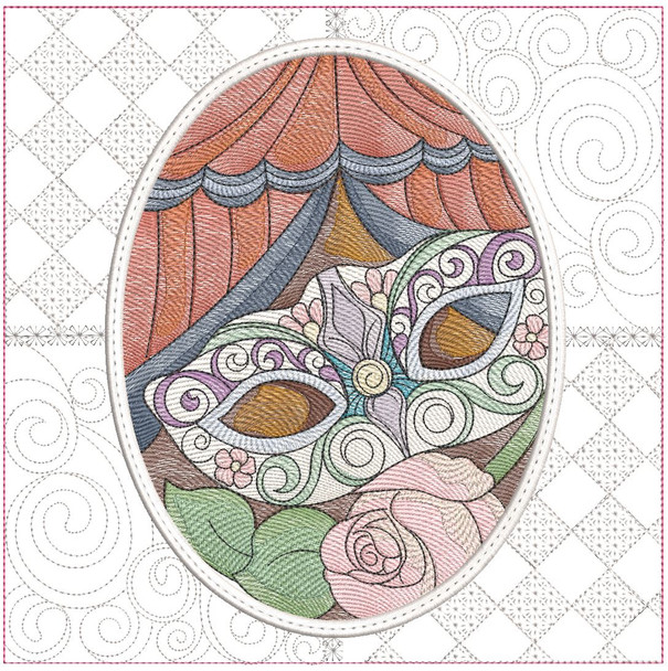 Carnival - Mask - Quilt Block -  Fits a  6x6", 7x7", 8x8" & 10x10"  Hoop - Machine Embroidery Designs