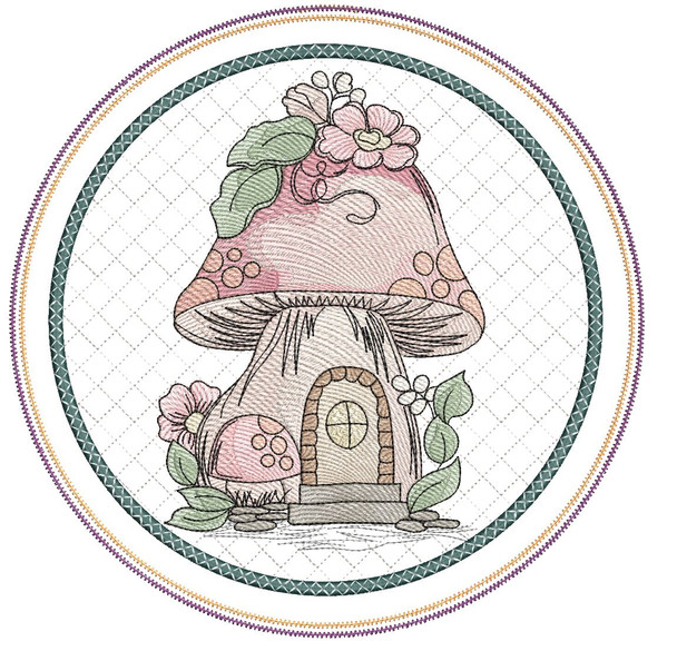 Mushroom House Hot Pad - Embroidery Designs