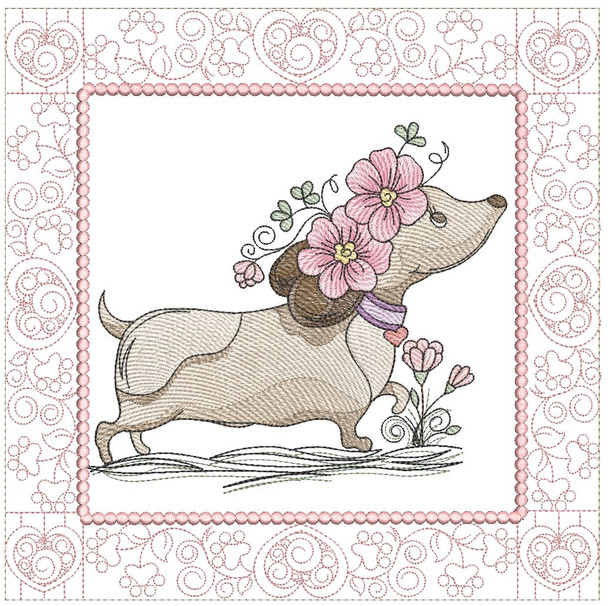 Dachshund 2 Quilt Block -  Fits a  5x5", 6x6", 7x7", 8x8" & 10x10"  Hoop - Machine Embroidery Designs