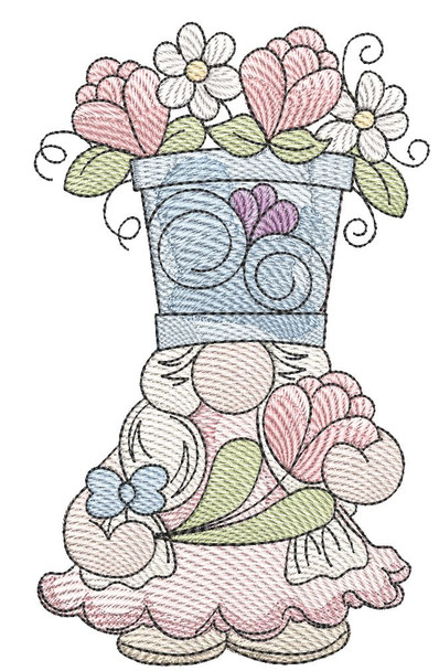 Potted Tulips Gnome - Machine Embroidery Designs
