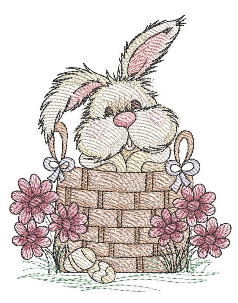 Bunny in Basket - Embroidery Designs