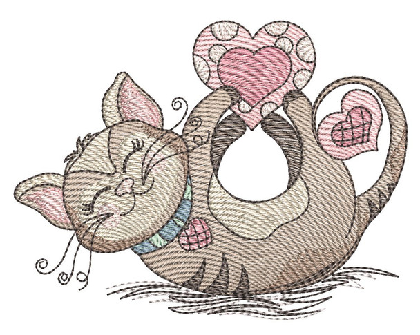 Playful Hearts Kitty  -  Machine Embroidery Designs