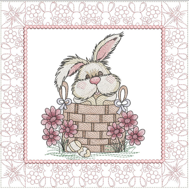Bunny in Basket Quilt Block - Machine Embroidery Designs