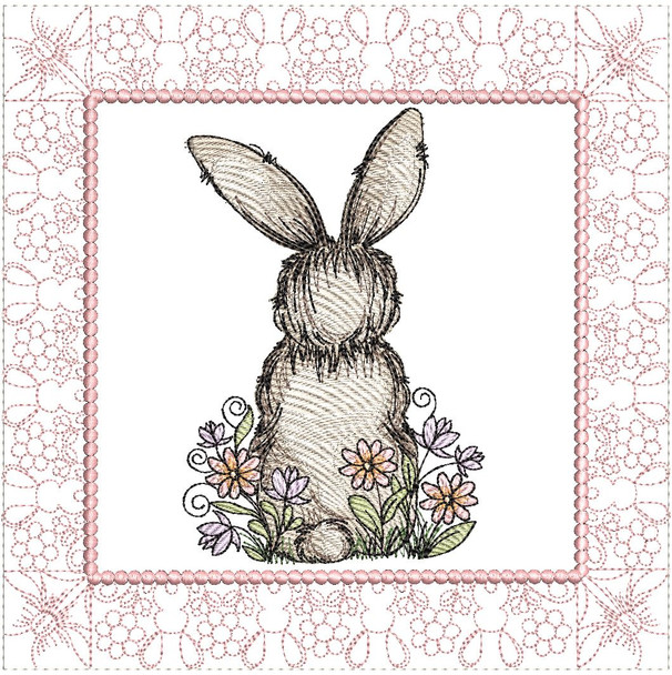 Wildflower Bunny Quilt Block - Machine Embroidery Designs