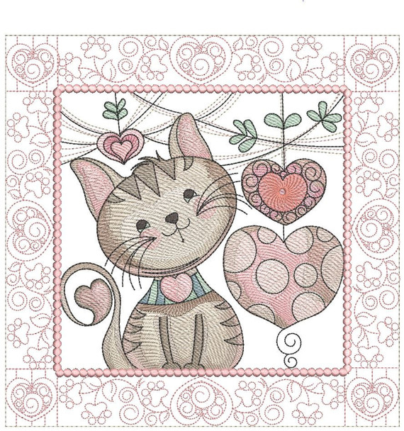 Kitty Hearts Quilt Block Bundle - Embroidery Designs