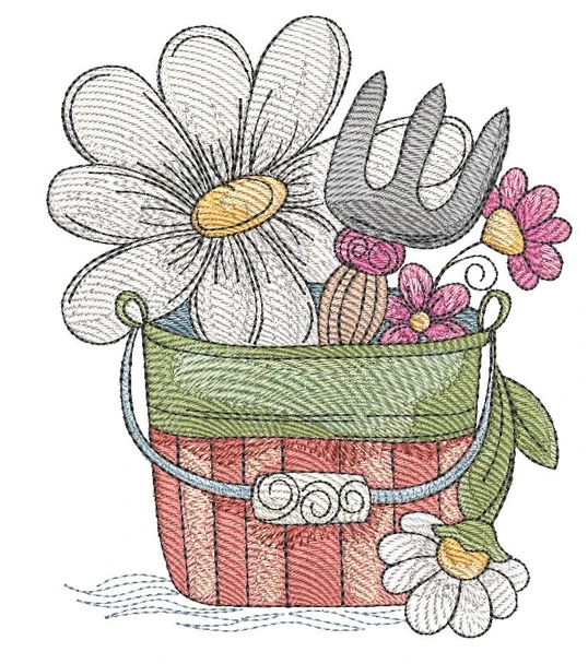 Garden Bucket - Machine Embroidery Designs