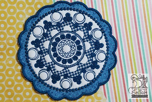 Floral Button Coaster - 6 - Embroidery Design