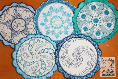 Floral Button Coasters-Trivets Bundle - Embroidery Designs