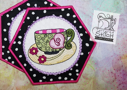 Whimsy Teacup 3-Mug Rug-Coaster - Embroidery Designs