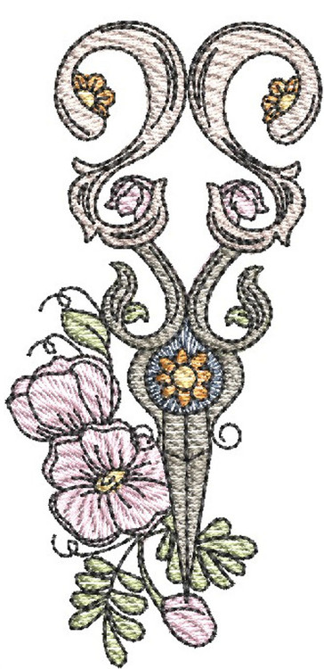 Floral Scissors - Machine Embroidery - Tattered Stitch Embroideries