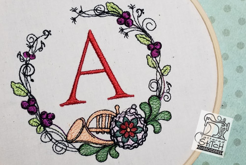 French Horn Wreath A Font - Embroidery Designs