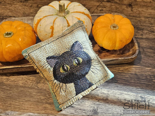 Pillow cover embroidery - cotton - cats in purple main image 1
