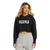 Champion® Women’s Cropped Hoodie with 'HUSTLE | HUMBLE' text in white, oversized fit, and cut-off hem