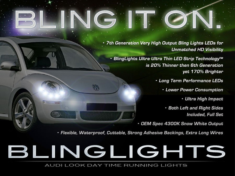 Volkswagen VW Beetle LED DRL Light Strips Headlamps Headlights Head Lamps Day Time Running Lights