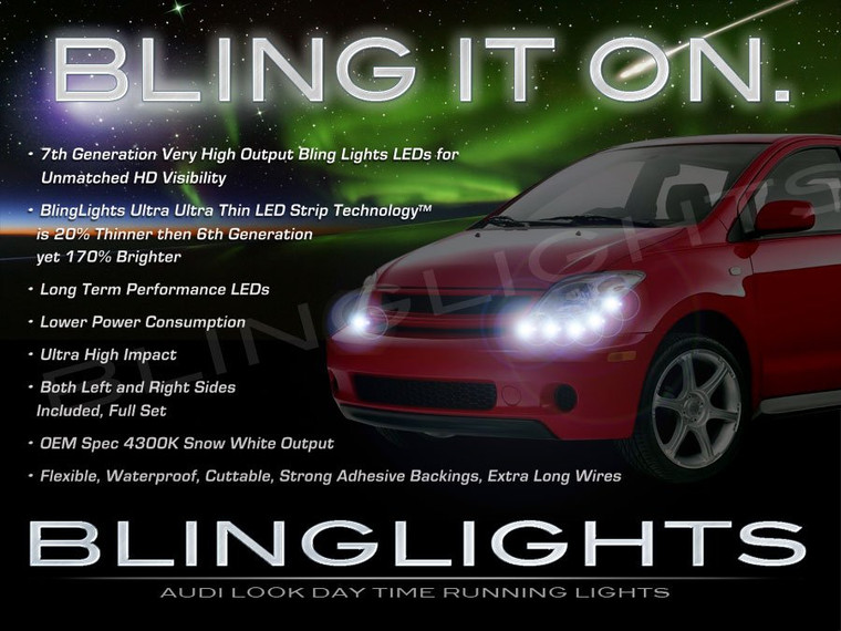 2004 2005 2006 Scion xA LED DRL Strips Headlamps Headlights Head Lamps Day Time Running Strip Lights