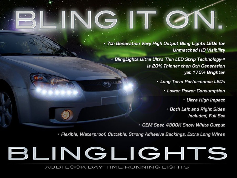 Kia Sephia LED DRL Light Strips for Headlamps Headlights Head Lamps Day Time Running Strip Lights