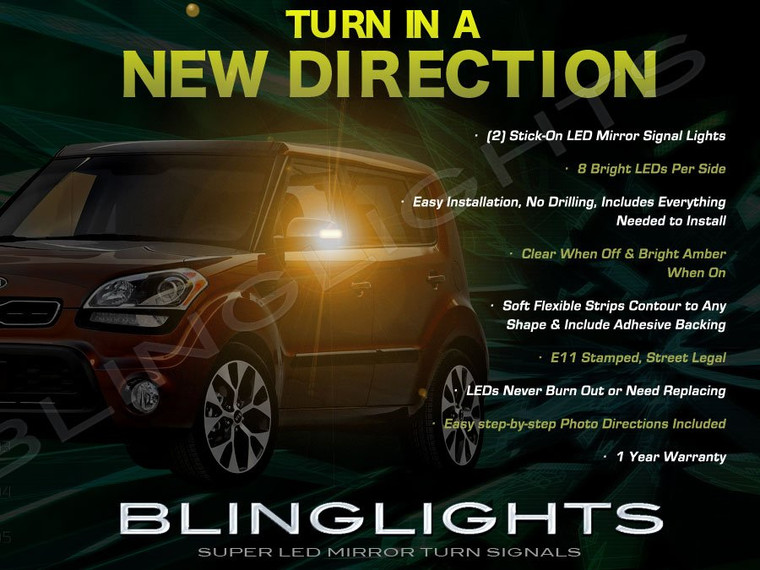 Kia Soul LED Side View Mirrors Turnsignals Lights Mirror Turn Signals Accents Lamps Signalers