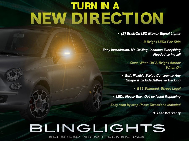 Fiat 500 Side View Mirror LED Turnsignals Accent Lights Turn Signals Markers Signalers Lamps