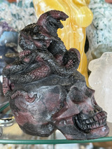 Garnet Carved Skull with Snakes XL
