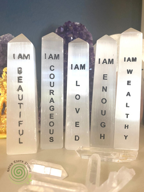 I AM Wealthy Selenite Tower
