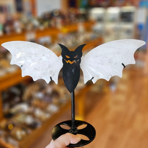 Quartz Winged Bat Carving with Stand 