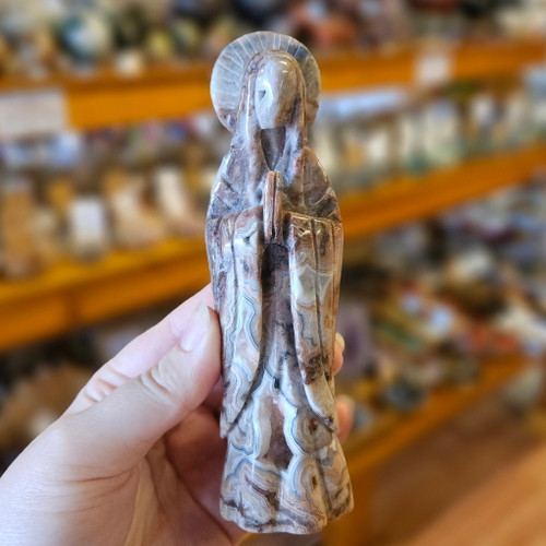 Praying Lady Carving, Crazy Lace Agate