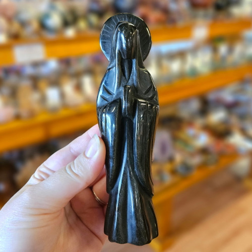 Praying Lady Carving, Golden Sheen Obsidian