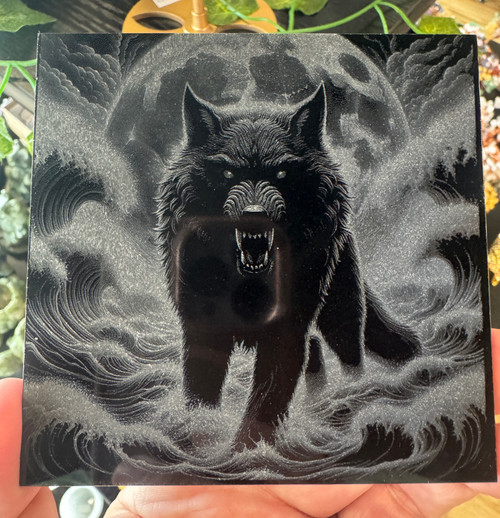 Black Obsidian Black Hound Etching