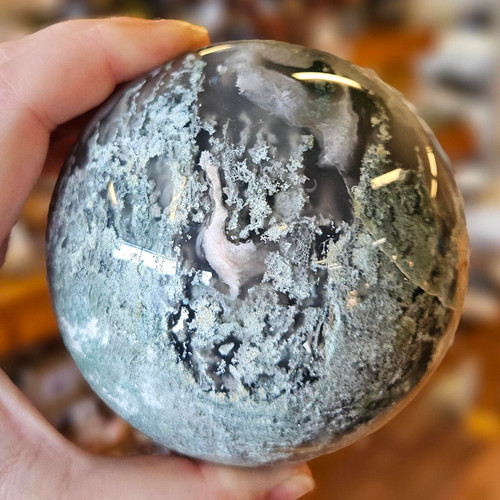 Moss Agate Sphere, 3lb 3oz, X-Large, MAS3