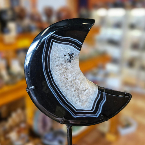 Black Agate Moon Carving, #BAM1