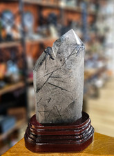 Tourmalinated Quartz Double Point With Stand