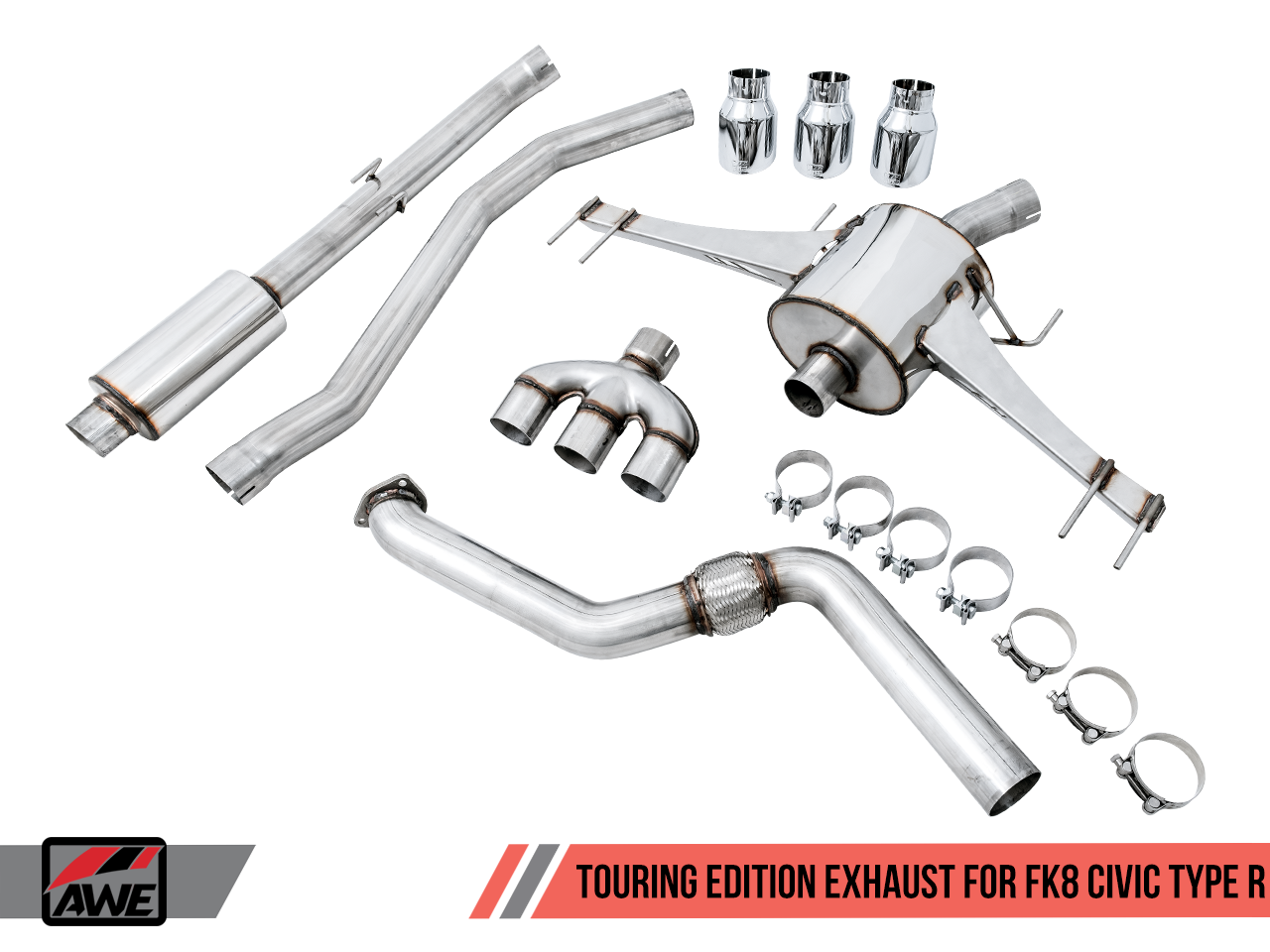 AWE FK8 Touring Exhaust (Black Tips) For 17+ Honda Civic Type R - 3015-53006