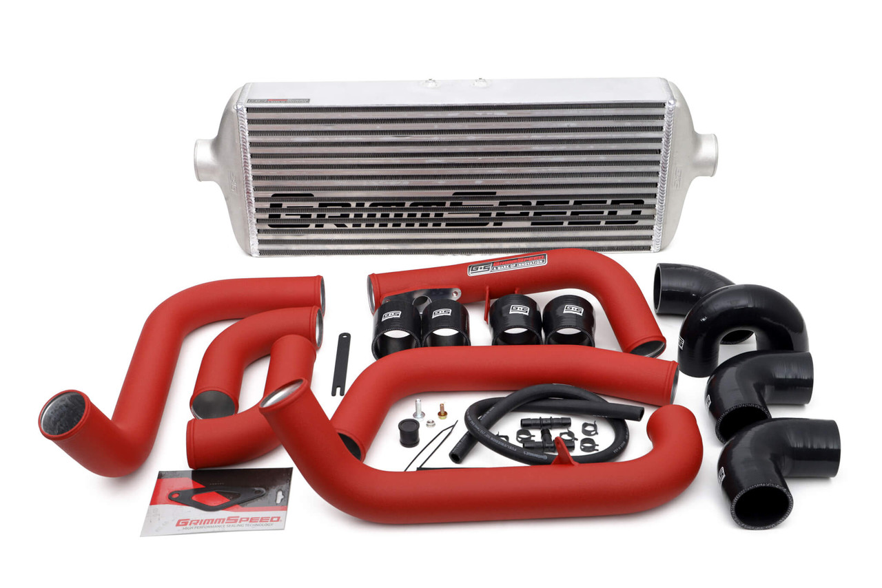 GrimmSpeed Front Mount Intercooler (Silver/Red) For 08-14 Subaru STI - 090227