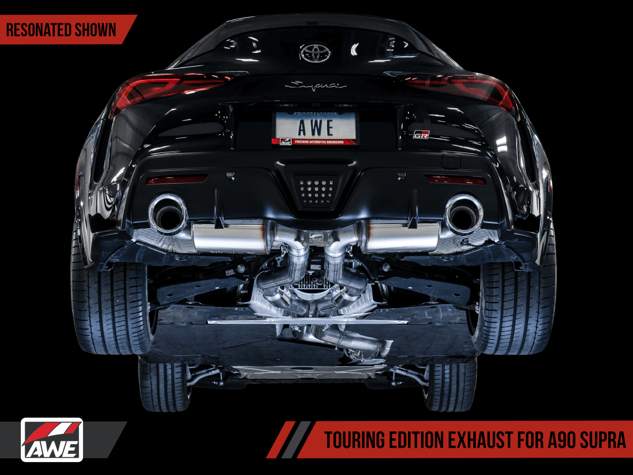 AWE Non-Resonated Touring Exhaust (Black Tips) For Toyota Supra A90 - 3020-33072