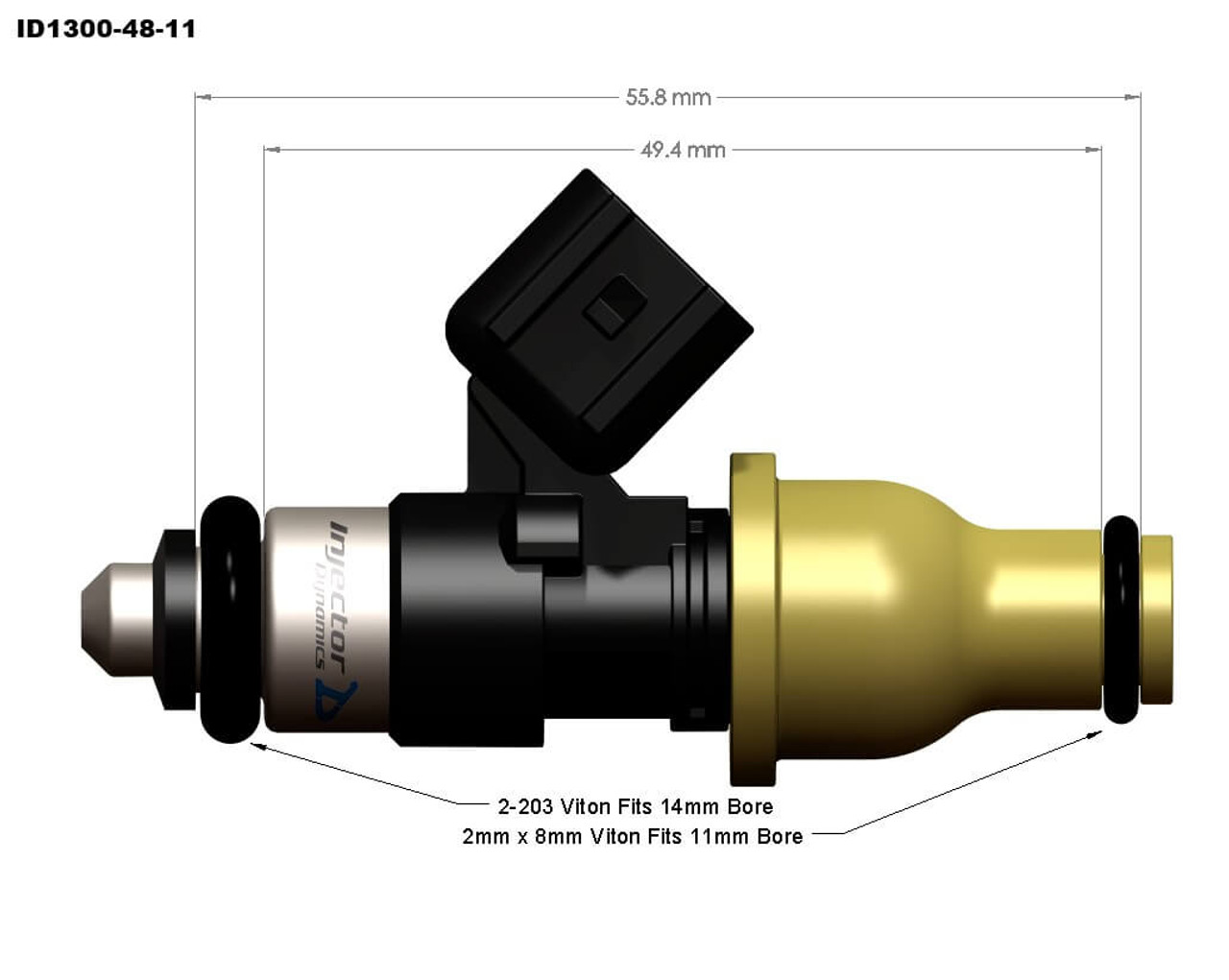 Injector Dynamics 1300X Fuel Injectors With Adapters For 07-20 Subaru STI - 1300.48.11.WRX.4+90.3