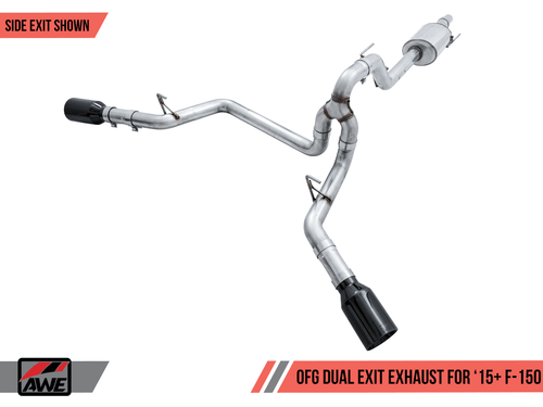 AWE 0FG Dual Exit Exhaust (Black Tips) For 15+ Ford F-150 5.0L - 3015-33120