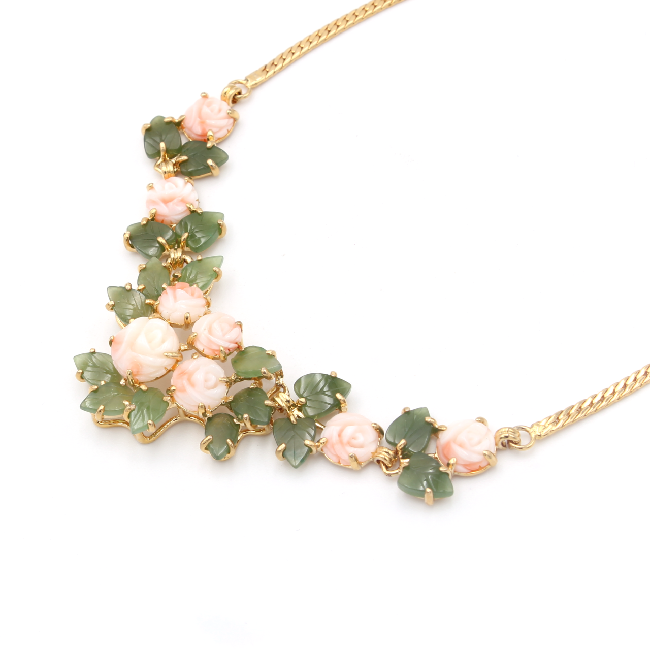 Pink Coral Rose Cluster Necklace 