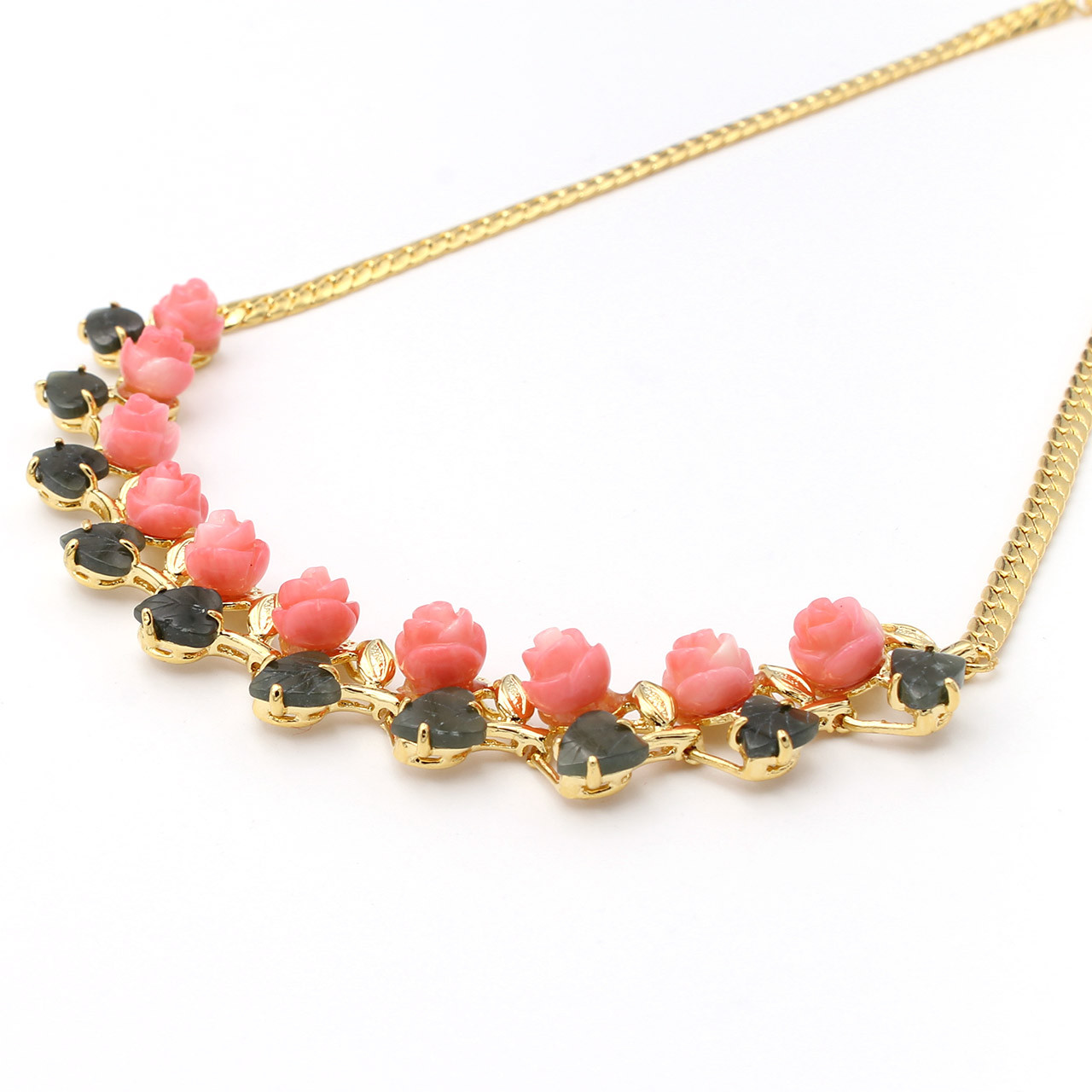 Pink Taiwan Coral \u0026 Jade Rose Jewelry Set