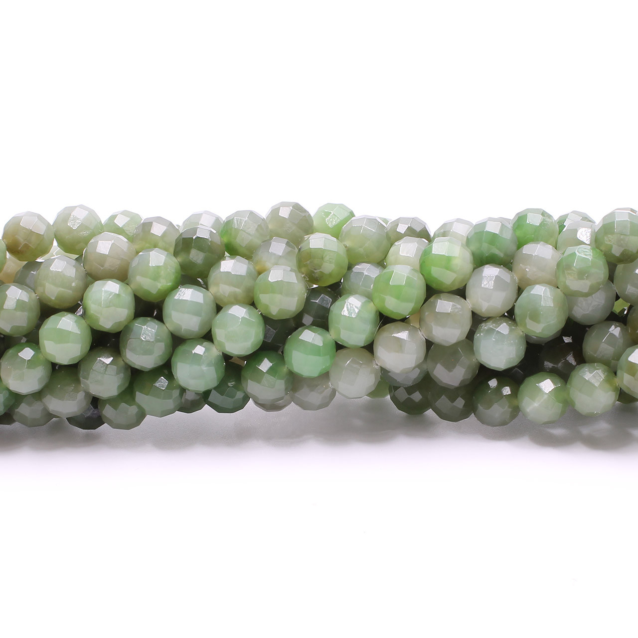 Natural Nephrite Hua Show Jade Faceted Round Beads For Jewelry Making  Strand 15