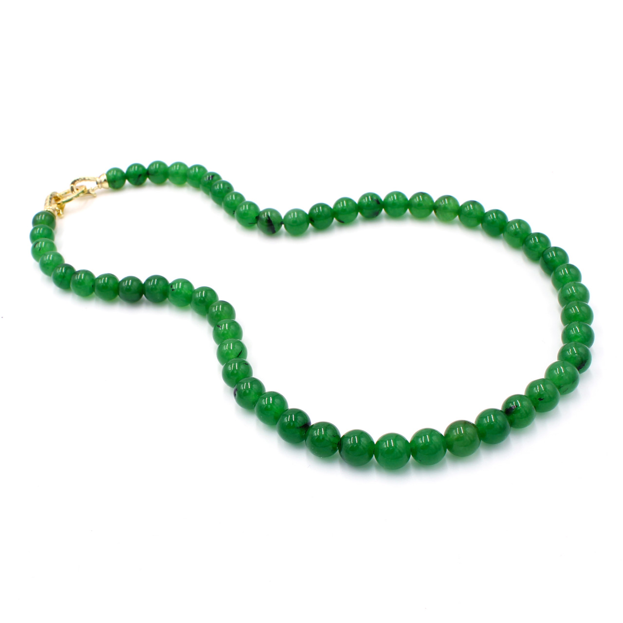MINGS HAWAII 1950 GREEN JADE BEACH 14KY GOLD NECKLACE AND LARGE MOTTLED  PENDANT - Hawaii Estate & Jewelry Buyers